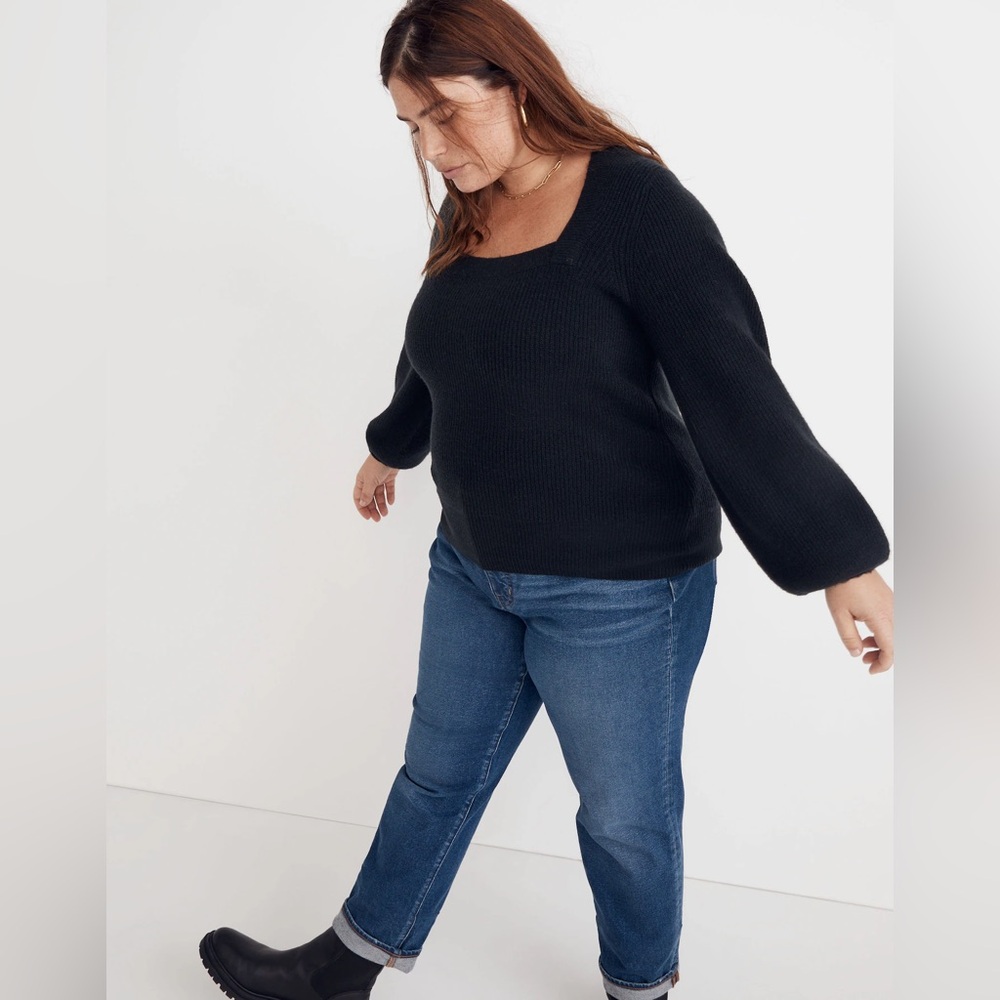 Madewell plus square neck pullover black sweater coziest yarn size 2X